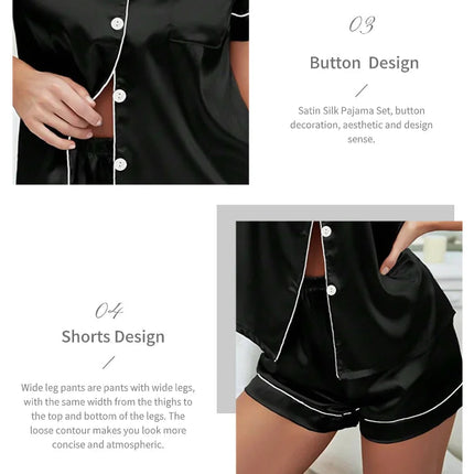 Pigiama da donna in raso di seta estivo Set Top e pantaloncini abbottonati 2 pezzi indumenti da notte colletto dentellato indumenti da notte Loungewear per le donne platinumshop