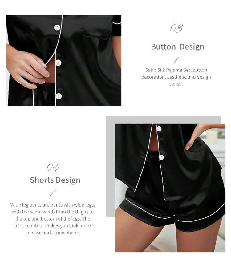 Pigiama da donna in raso di seta estivo Set Top e pantaloncini abbottonati 2 pezzi indumenti da notte colletto dentellato indumenti da notte Loungewear per le donne platinumshop