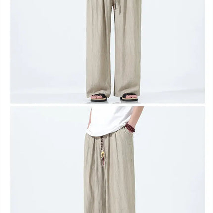 Pantaloni da Uomo a Gamba Dritta Estivi in Seta Ghiacciata, Pantaloni a Gamba Larga Freschi, Nuovi Arrivi di Tendenza, Traspiranti, Stile Cinese, Casual