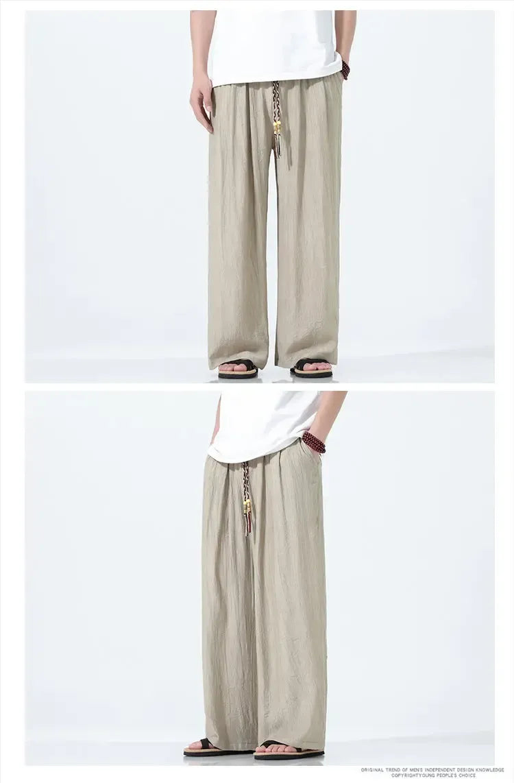 Pantaloni da Uomo a Gamba Dritta Estivi in Seta Ghiacciata, Pantaloni a Gamba Larga Freschi, Nuovi Arrivi di Tendenza, Traspiranti, Stile Cinese, Casual