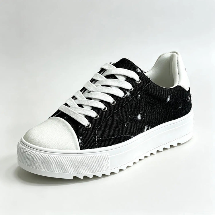 Okimoz Men Height Increasing Distressed Ripped Platform Canvas Sneakers Autumn Winter Low Top Lace Up Casual Campus Daily Skate