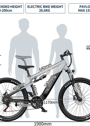 DUOTTS E29 E-bike con Motore 250W, Batteria al Litio 48V 13.5Ah, Bicicletta Elettrica con Pneumatici Fat da 27.5 Pollici, Velocità Fuoristrada 25 km/h
