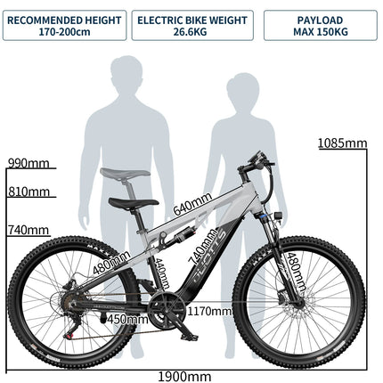 DUOTTS E29 E-bike con Motore 250W, Batteria al Litio 48V 13.5Ah, Bicicletta Elettrica con Pneumatici Fat da 27.5 Pollici, Velocità Fuoristrada 25 km/h