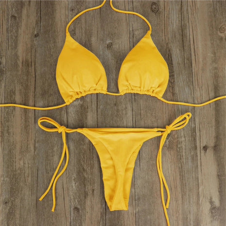 Set bikini sexy perizoma da donna Costume da bagno laterale stile fasciatura Costume da bagno brasiliano con cinturino diviso Set costume da bagno femminile solido regolabile platinumshop