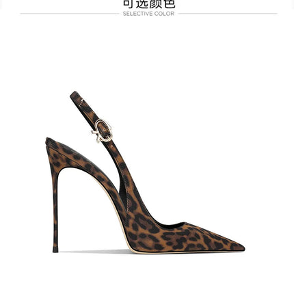 2025 Spring New Leopard Pattern Pointed French Luxury Small Comfortable Thin Heel Versatile High Heel Sandals for Women PlatiNum