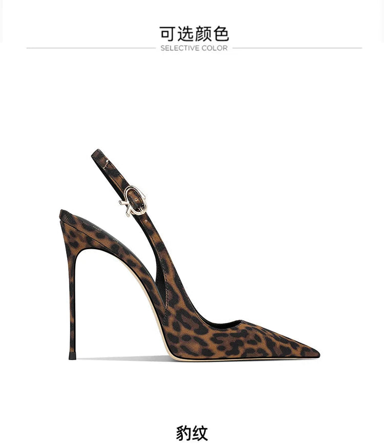 2025 Spring New Leopard Pattern Pointed French Luxury Small Comfortable Thin Heel Versatile High Heel Sandals for Women PlatiNum