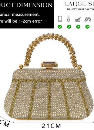 Popular In Nigeria Exquisite Evening Bags With Diamond Design Fashion Handle Clutch Rhinestone Embellished Long Chain Bag PlatiNum
