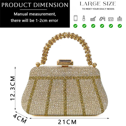 Popular In Nigeria Exquisite Evening Bags With Diamond Design Fashion Handle Clutch Rhinestone Embellished Long Chain Bag PlatiNum