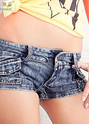 Charming Button Low Waist Denim Shorts Women Clothing Fashion Jeans Super Shorts NightClub DJ Pole Dance DS Party Hot Pants PlatiNum