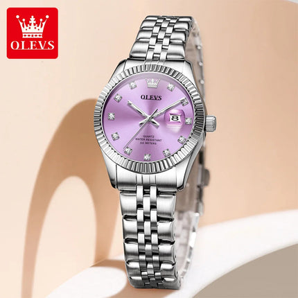 OLEVS 3705 Orologio da donna 30M Orologio al quarzo con data impermeabile per donna Orologio da donna di lusso con scala di diamanti a specchio ad alta durezza platinumshop