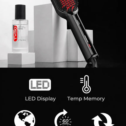TYMO IONIC PLUS Straightening Brush, Professional Hair Straightener, LCD Display, Fast Heating, Anti-Burn, Fast Styling Hair Too