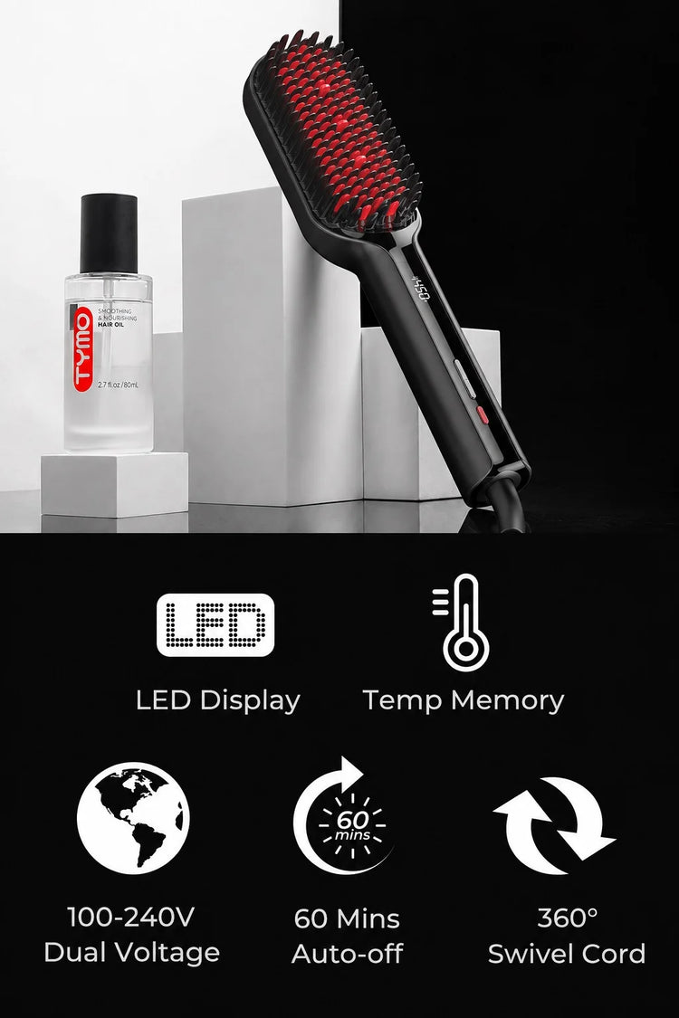 TYMO IONIC PLUS Straightening Brush, Professional Hair Straightener, LCD Display, Fast Heating, Anti-Burn, Fast Styling Hair Too