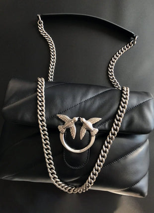 Nuova Borsa a Tracolla/Crossbody da Donna 2026 Ispirata a Pinko in Tweed con Cigno, in Vera Pelle