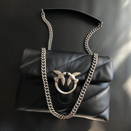 Nuova Borsa a Tracolla/Crossbody da Donna 2026 Ispirata a Pinko in Tweed con Cigno, in Vera Pelle