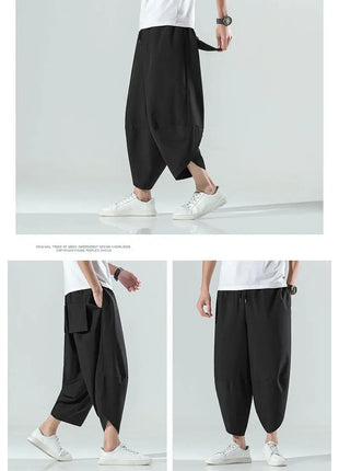 Pantaloncini Estivi da Uomo Stile Cinese Harajuku, Pantaloni Harem Oversize, Pantaloni Vintage Traspiranti a Tinta Unita, Lunghezza al Polpaccio