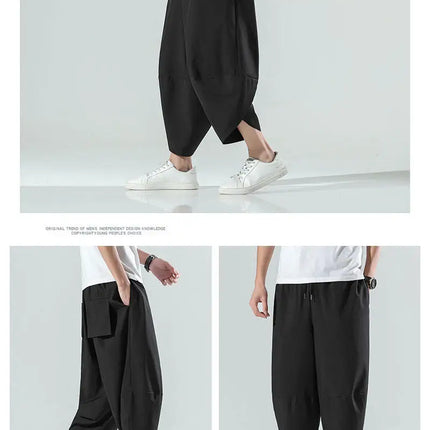 Pantaloncini Estivi da Uomo Stile Cinese Harajuku, Pantaloni Harem Oversize, Pantaloni Vintage Traspiranti a Tinta Unita, Lunghezza al Polpaccio