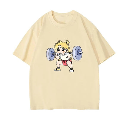 Sailor Moon Lifting Iron Fitness T-shirt da donna in cotone Ragazza Bambini Genitore-bambino Estate Allentato Carino Dolce Divertimento Top a maniche corte