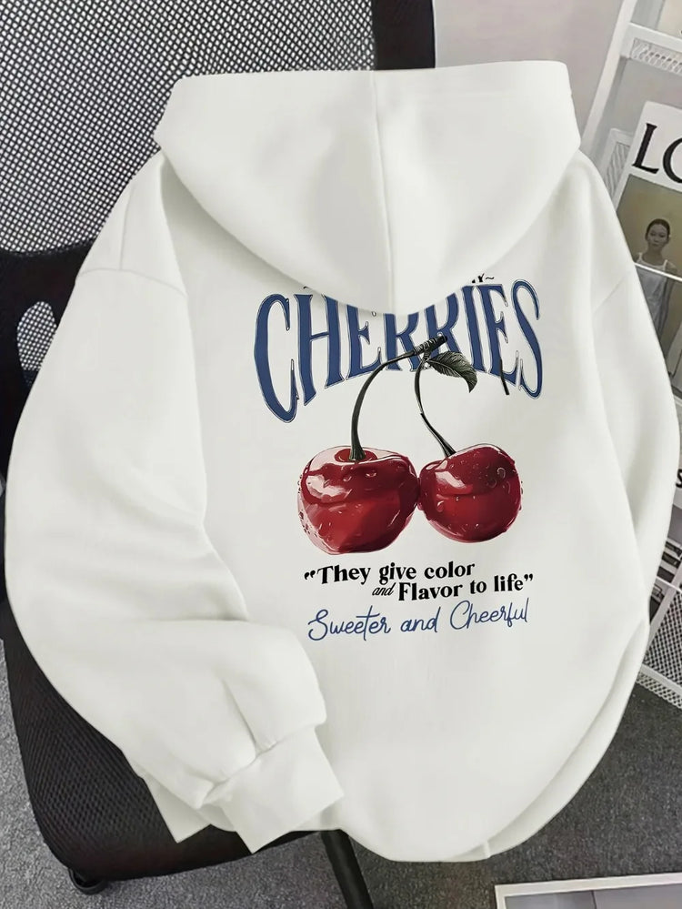 Hoodie Women's Cherry Print Hooded Sweatshirt Oversized Casual Pullover with Cherry Graphic Hoodies Hip Hop Sweatshirt Unisex