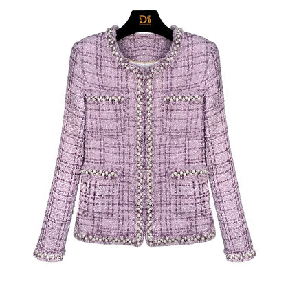 2025 new fashion round neck noble heavy industry beading celebrity light luxury temperament high-end design tweed jacket