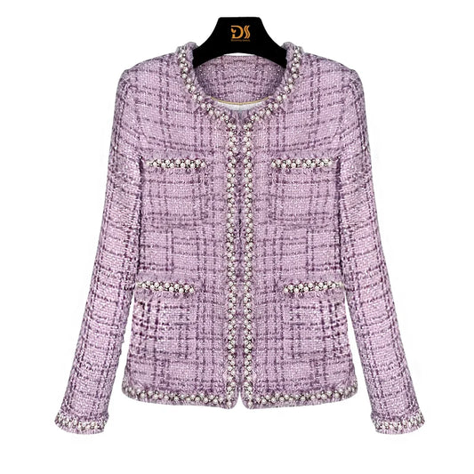 2025 new fashion round neck noble heavy industry beading celebrity light luxury temperament high-end design tweed jacket
