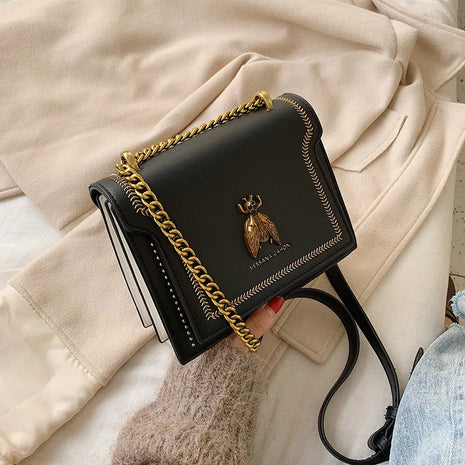 CGCBAG Luxury Brand Women Handbag 2024 New Retro Bee Female Shoulder Bag Simple High Quality Leather Designer Crossbody Bags PlatiNum