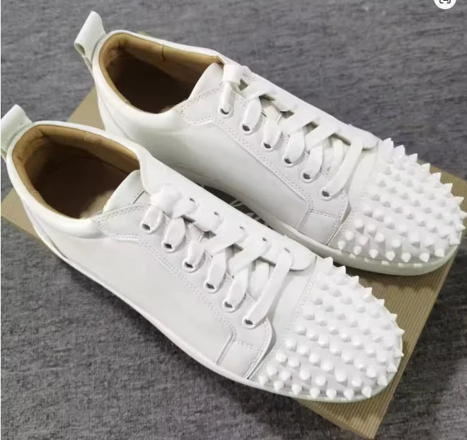 Men's Studded Genuine Leather Sneakers | Round Toe Lace-Up Flat Comfortable Spring Casual Fashion Shoes