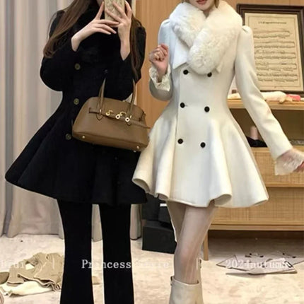 Hepburn Preface Pinch Waist and Clip Cotton Wool Coat 2025 Winter New Item Rich Heiress Thick Woolen Coat Coat Commuting Jacket