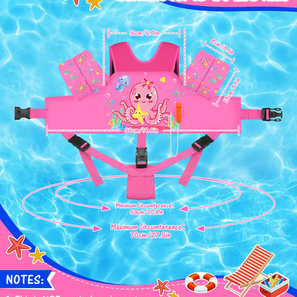 Kids Swim Vest for Toddlers Floaties for Swimming Armbands 15-70 lbs Cartoon Swim Water Wings with Crotch Strap Child Pool Floats Vest