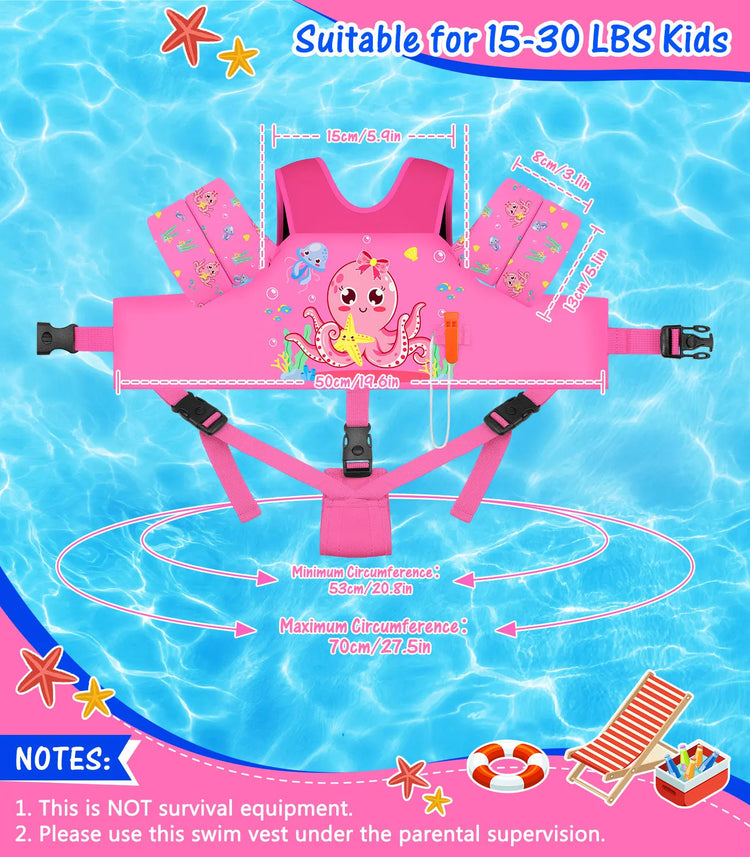 Gilet da bagno per bambini per bambini Floaties per braccioli da nuoto 15-70 libbre Ali d'acqua per nuoto in cartone animato con cinturino sul cavallo Gilet galleggianti per piscina per bambini
