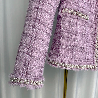 2025 new fashion round neck noble heavy industry beading celebrity light luxury temperament high-end design tweed jacket