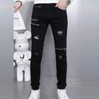 2024 Spring and Autumn Fashion Trend Black Straight Leg Ripped Jeans Men's Casual Comfort Breathable High-Quality Denim Pants PlatiNum