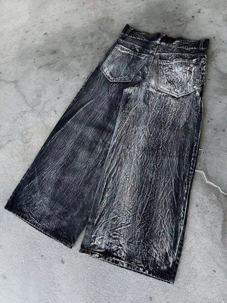 Y2K Retro Oversize Baggy Pantaloni lavabili unisex Phantom Jeans Uomo High Street Spider Toppa ricamata Hip Hop Streetwear Gotico