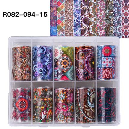 10 Patterns New Metal Nail Foils for Transfer Paper Stickers Floral Chameleon Nails Wraps DIY Water Marble Nail Art Decorations