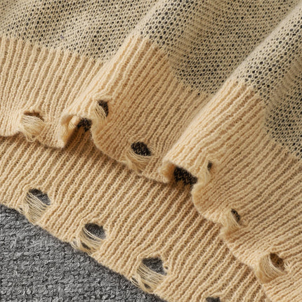 Trendy Street Style Ripped Cross Pattern Pullover Ripped Sweater Casual Crew Neck Knit Men's Pullover