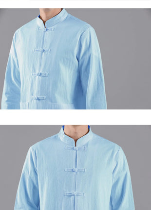 Camicie in Stile Cinese per Uomo, Top Tradizionale Tang in Lino a Mezza Manica, Camicia Kung Fu Hanfu Vintage Casual, Taglie Grandi fino a 5XL