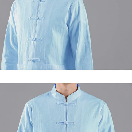 Camicie in Stile Cinese per Uomo, Top Tradizionale Tang in Lino a Mezza Manica, Camicia Kung Fu Hanfu Vintage Casual, Taglie Grandi fino a 5XL