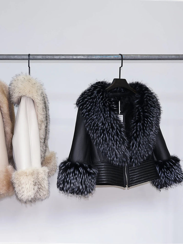 ZADORIN Luxury Winter Faux Raccoon Fur Coat Woman Short Faux Sheepskin Leather Jacket Warm Fur Lined Elegant Woman Clothes Tops