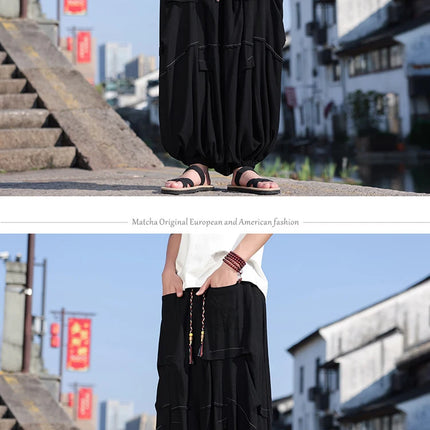 Pantaloni lanterna giapponese Pantaloni Harem casual larghi Pantaloni comodi e traspiranti in lino di seta ghiacciata Pantaloni larghi dalla vestibilità rilassata Taglie forti 5XL