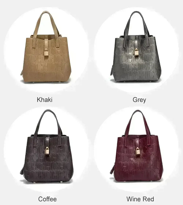 CH Large Capacity Handbag Luxury Brand Temperament Letter Print with Lock Design 2025 Trendy Women's Crossbody Bag PlatiNum