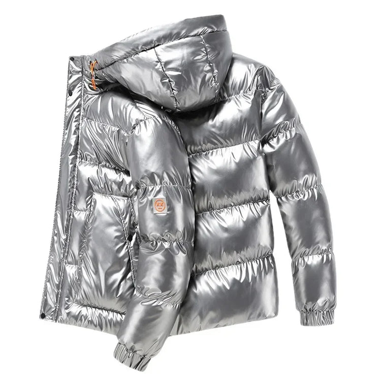 Casual Men's Thickened Parka Windproof Fashion Shiny Coats Men Hood Warm Hip HOP Winter Overcoat Men's Cotton-padded Parkas