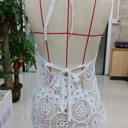 Yiiciovy Abito da bagno all'uncinetto con fiori Copricostume da spiaggia da donna Slim con scollo a U scava fuori senza maniche con orlo irregolare Mini abito da spiaggia platinumshop