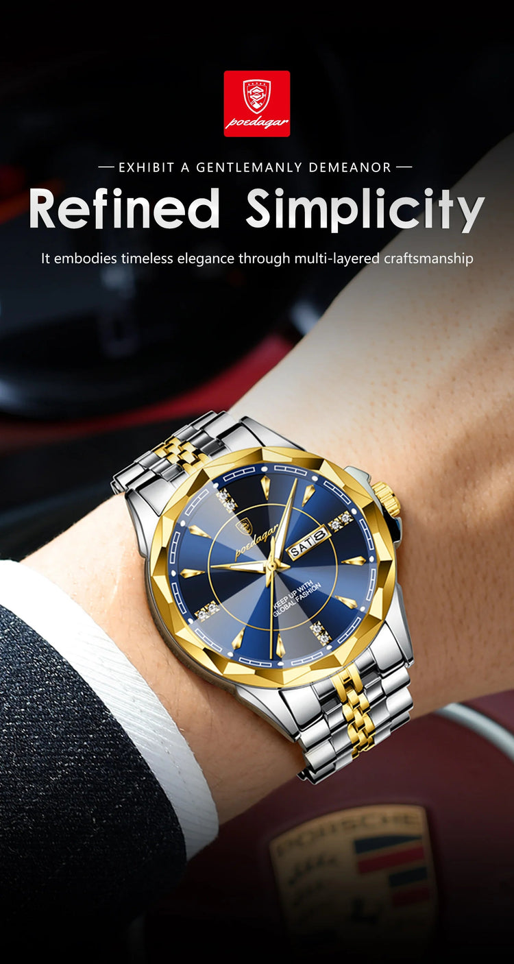 POEDAGAR Orologio da uomo di moda di lusso Top Business Impermeabile luminoso Data Settimana Orologi da uomo Orologio da polso da uomo in acciaio inossidabile al quarzo platinumshop