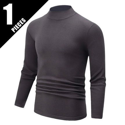 1/2piece Autumn And Winter Men's Semi High Neck Fashionable Base Long Sleeved Top Solid Color Casual Sports Fitness Warm T-shirt PlatiNum