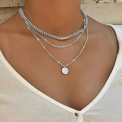 Collana impilabile a tre strati in argento sterling 925 da donna con ciondolo a striscia semplice, gioielli con catena a clavicola ipoallergenica impermeabile PlatiNum