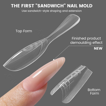 Original YOKEFELLOW Sandwich Dual Nail Form Short Stiletto Nail Extension Form 240pcs Top Form Bottom Form For Quick Nail Extensions IM222