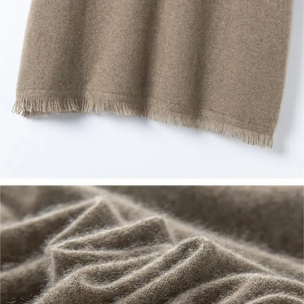 Women Cashmere A-Line Tassel Skirt High Waist Office Lady Retro Autumn Winter 100% Cashmere Knitwear Graceful Regular Fit Dress PlatiNum