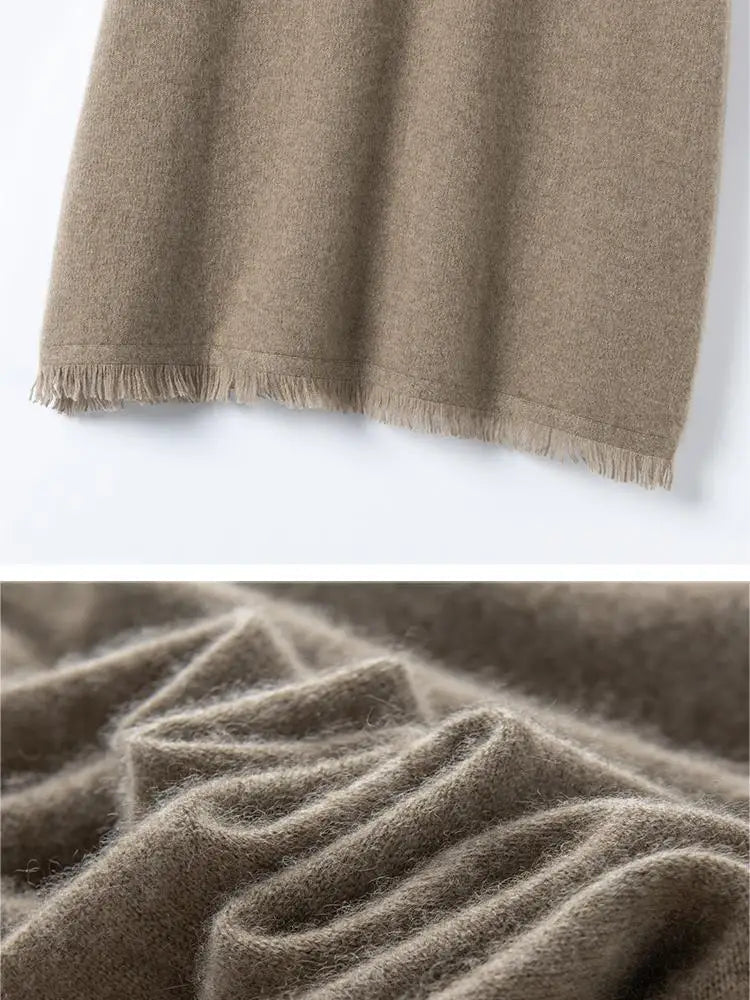 Women Cashmere A-Line Tassel Skirt High Waist Office Lady Retro Autumn Winter 100% Cashmere Knitwear Graceful Regular Fit Dress PlatiNum