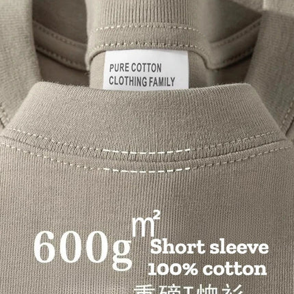 600G Heavy Cotton Short-sleeved T-shirt Men's and Women's Summer Loose Casual Trend Versatile Round Neck Half-sleeved Clothes PlatiNum