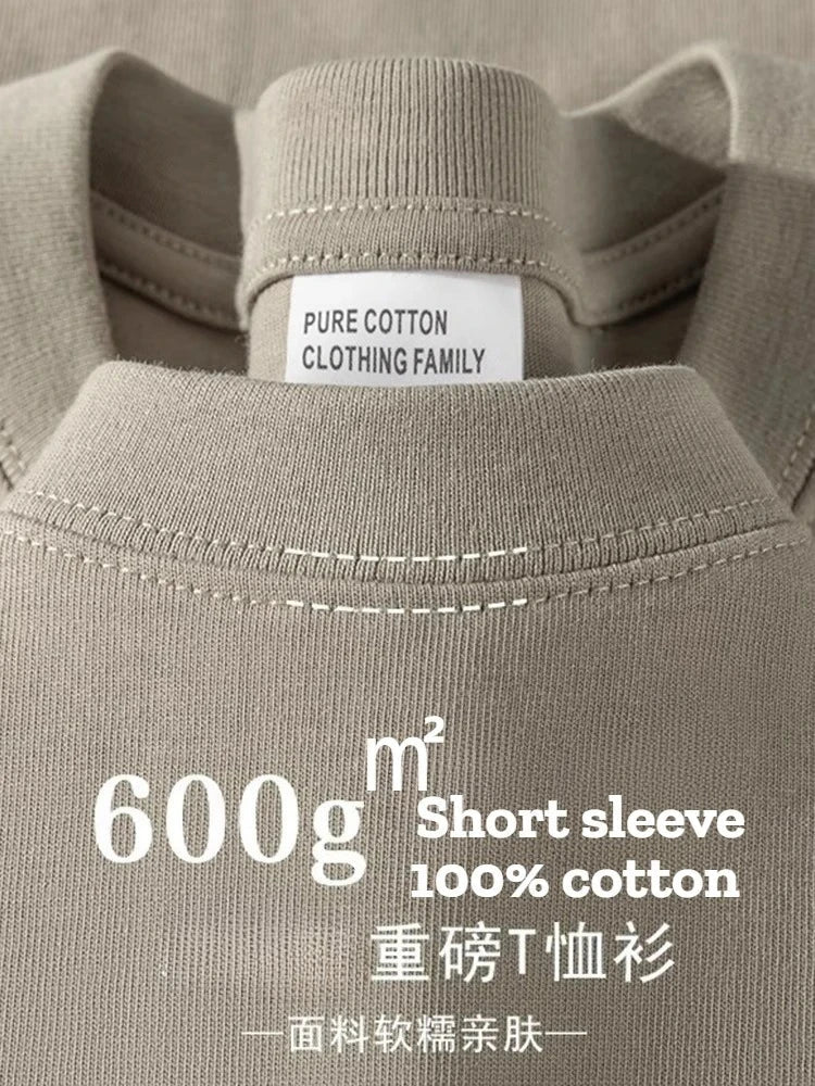 600G Heavy Cotton Short-sleeved T-shirt Men's and Women's Summer Loose Casual Trend Versatile Round Neck Half-sleeved Clothes PlatiNum