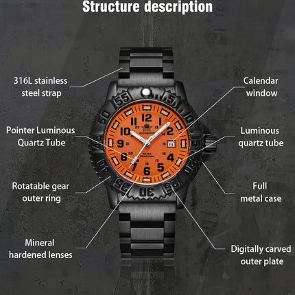ADDIESDIVE 44mm Men's  Wrist Watch 50m Water Resistant Large Luminous Dial Date Display Stainless Steel Men's Quartz Watch